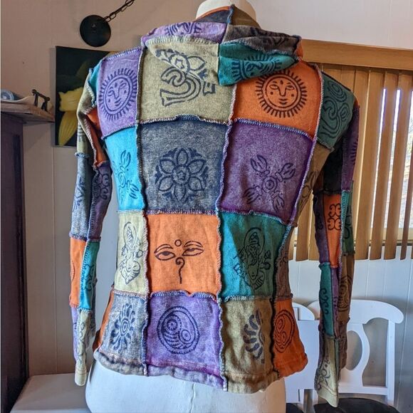 Blue Gecko - Patchwork Multicolor Hoodie - Made in Nepal - Size 12 - Picture 3 of 4